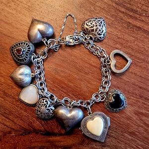 Absolutely WONDERFUL Vintage Sterling Charm Bracelet with 10 Heart Charms
